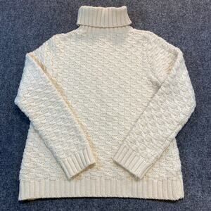 Vintage Paul James Womens Medium White 100% Wool Chunky Knit Sweater Turtleneck